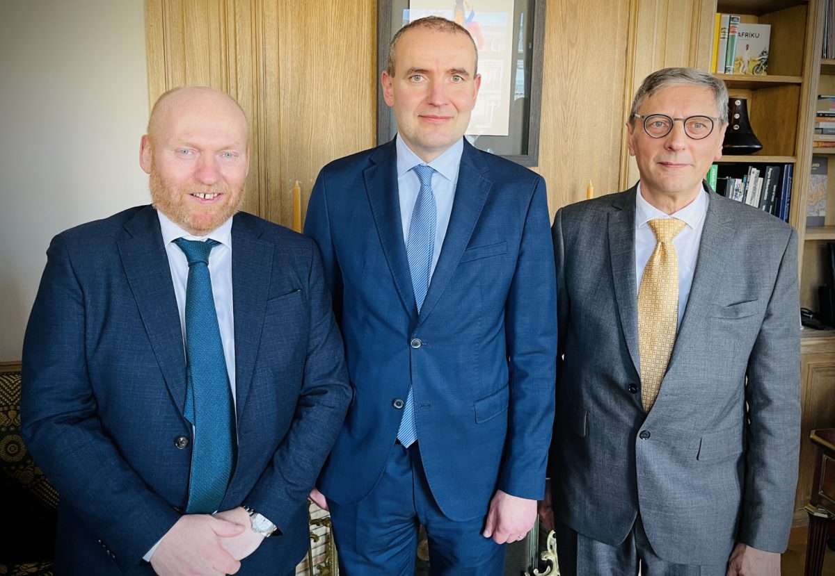 Tryggvi Þór Herbertsson, Icelandic President Guðni Th. Jóhannesson and Lucien Mallet at the French-Icelandic symposium on green hydrogen