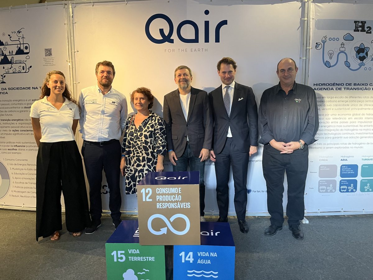 Beatrice Cordiano, Energy Observer Scientist Victorien Erussard, President and founder of Energy Observer, Elsa Sobral Noura, France Deputy Consul in Recife, Elcio Batista, Vice Mayor of the City of Fortaleza, Louis Blanchard, President of Qair, Jorge Borrel, CEO of Qair Brasil